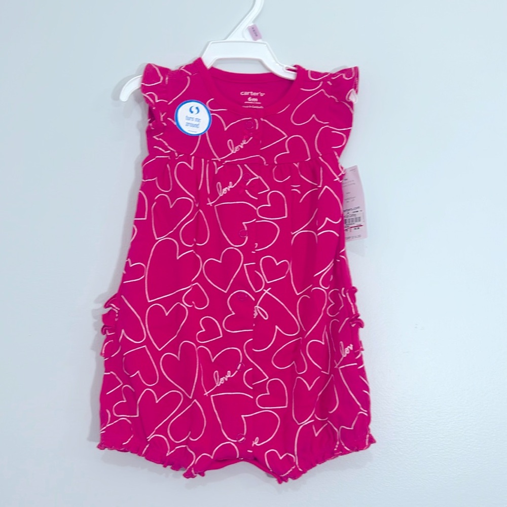 Carter’s Girl Heart Romper with Ruffle on Back
